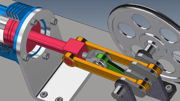 3D rendering of a Stirling engine mechanism