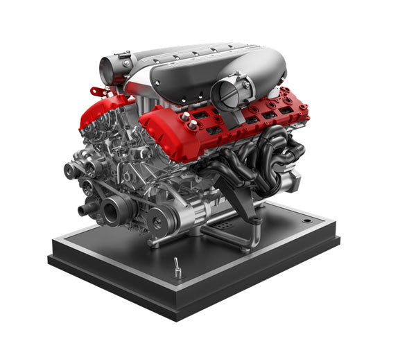 a red and silver automotive engine