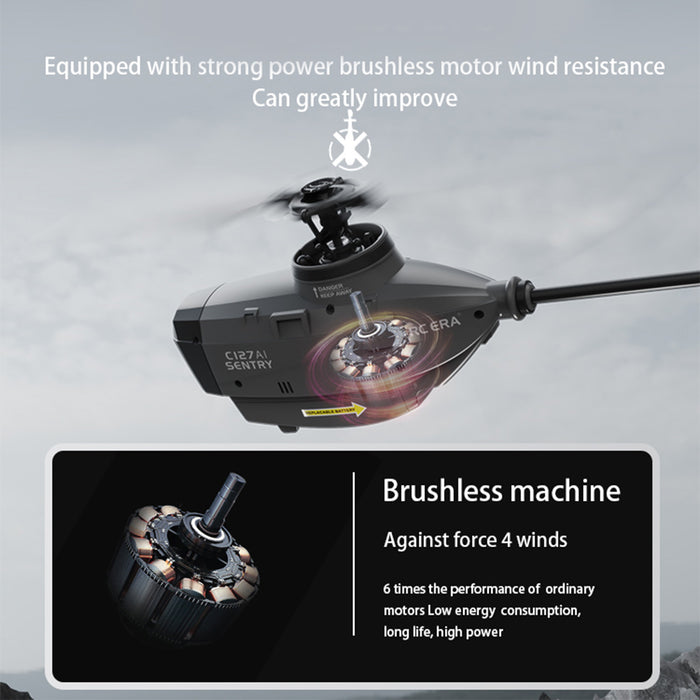 C127AI RC Helicopt, 2.4G RC 4CH Scout Drone Brushless Aircraft Model Without Aileron (RTF Version/Black)