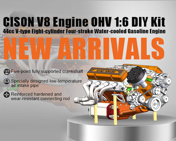 CISON V8 Engine 1:6 DIY Kit 44cc V-type Eight-cylinder Four-stroke Water-cooled Gasoline Engine | EngineDIY