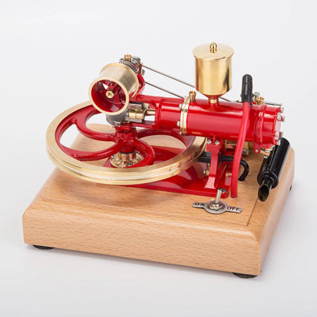 Red horizontal steam engine model