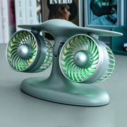 dual turbo jet engine desktop fan with usb, led lights and 3-speed quiet cooling for home office