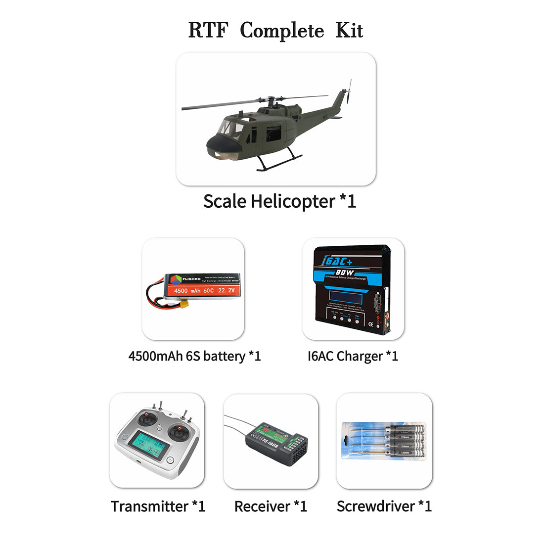 flishrc fl500 uh-1 huey 500-class 2.4g 6ch scale rc helicopter with l7 flight controller & 4-mode gps positioning