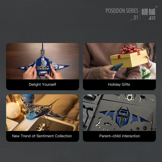 Manta Ray Mechanical Marine Biological 3D Metal Assembly Model with Lights -ENGINEDIY