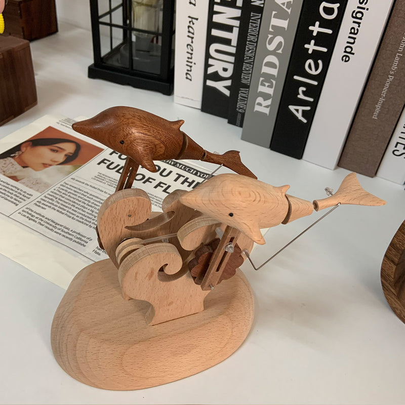 handcrafted wooden dolphin dynamic model - desktop stress relief display