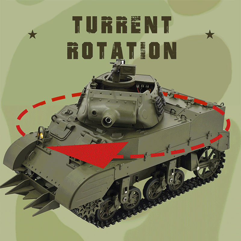 1/16 scale 2.4g u.s. m8 self-propelled howitzer rc tank model with sound and lights, telescoping smoke, dual-speed modes