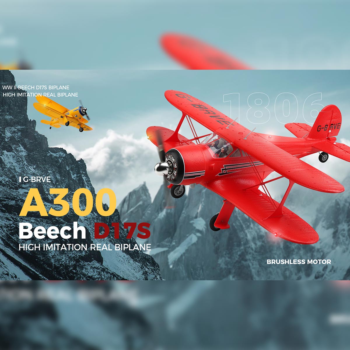 xk a300 beech d17s biplane 3d/6g 2.4g 4ch brushless scale rc airplane model, 550mm wingspan epp fixed wing aircraft with quick release