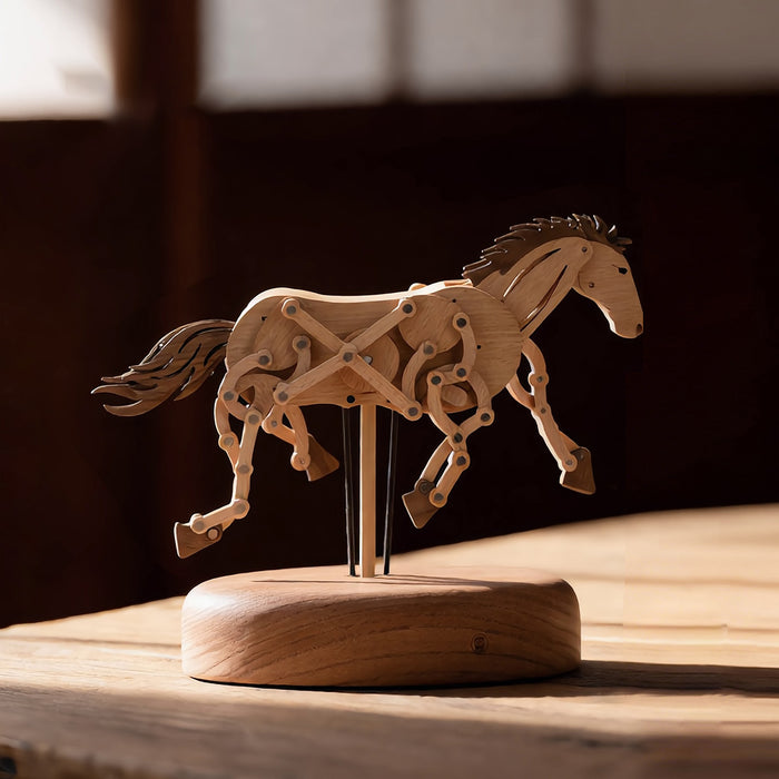 wooden qianli horse dynamic model - desktop stress relief display (non-music box)