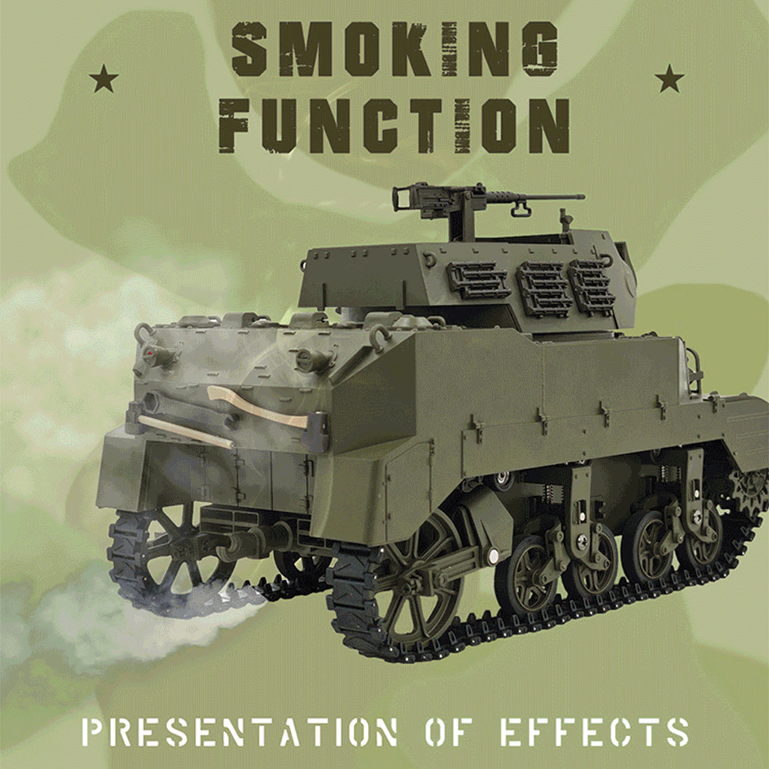 1/16 scale 2.4g u.s. m8 self-propelled howitzer rc tank model with sound and lights, telescoping smoke, dual-speed modes