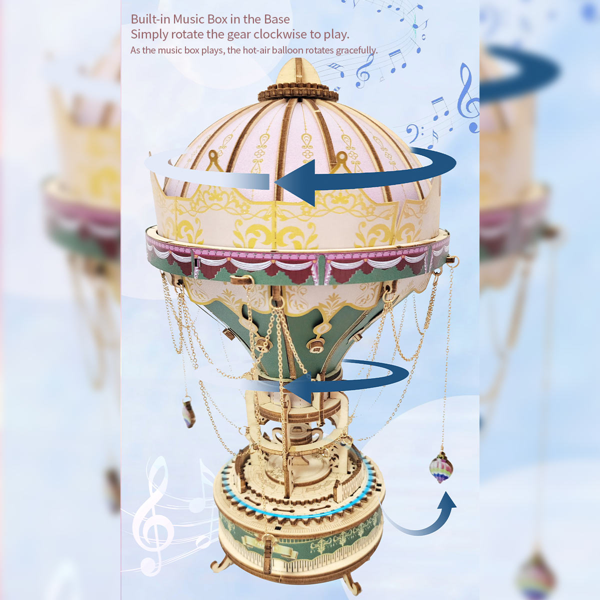 wooden diy dream hot air balloon steampunk music box model kit handcrafted gift