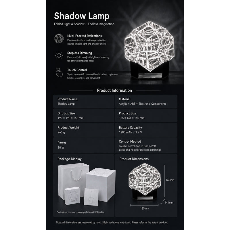 geometric refraction led desk lamp, transparent acrylic ambient light with touch dimming