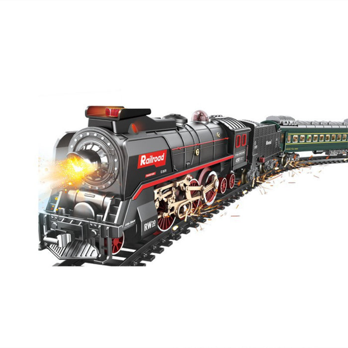 electric rc christmas train set model with carriage and long track - gift for boys and girls