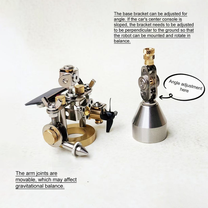 solar powered steampunk robot metal mechanical model, rotating stem educational desktop decor (standing version)