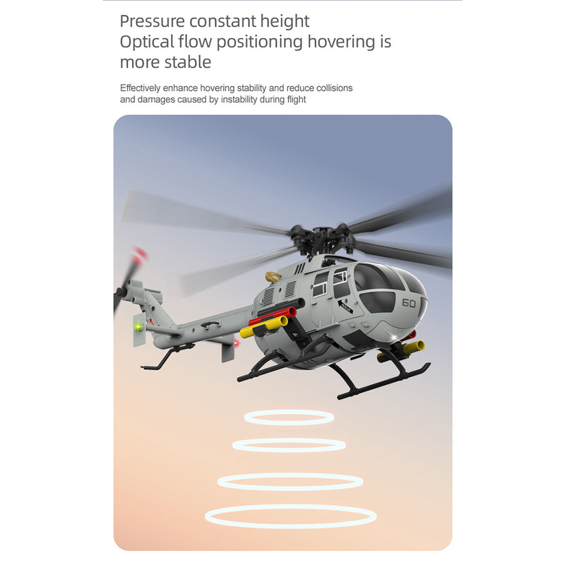 rc era c186s bo105 1/48 scale 2.4g 6ch single-rotor flybarless realistic intelligent rc helicopter model with barometric altitude hold, optical flow positioning, one-key tol & missile mounting rack (rtf)