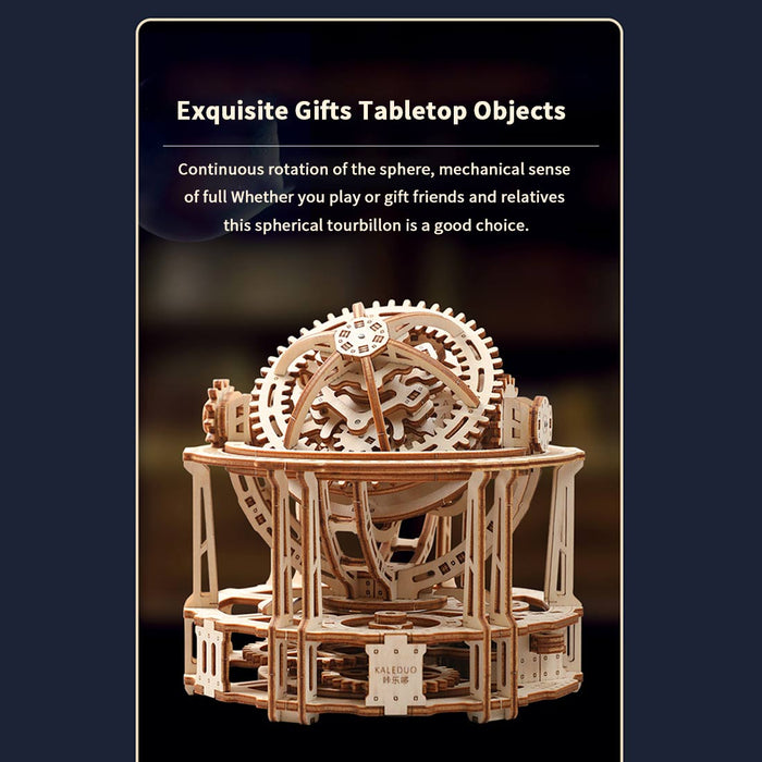 wooden tourbillon timer 3d assembly model kit with mechanical transmission