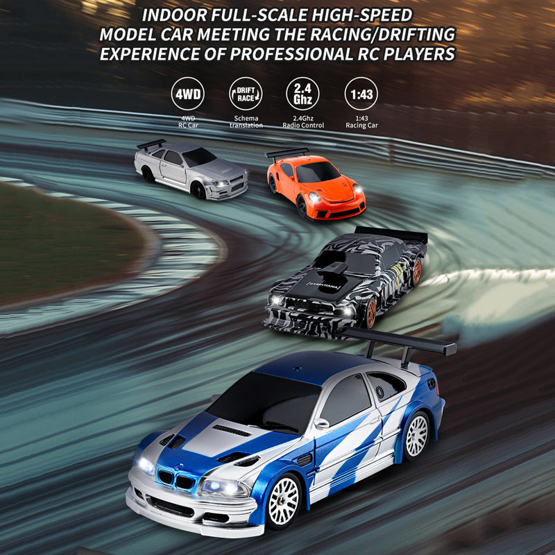 wheelfun 1/43 RC Drift Race Vehicle con Gyro Edition 4WD Ready to Go Mini auto da corsa telecomandata modello ad alta velocità per collezione regalo ragazzi (grigio argento wheelfun 1/43 RC Drift Race Vehicle con Gyro Edition 4WD Ready to Go Mini auto da corsa telecomandata modello ad alta velocità per collezione regalo ragazzi (grigio argento