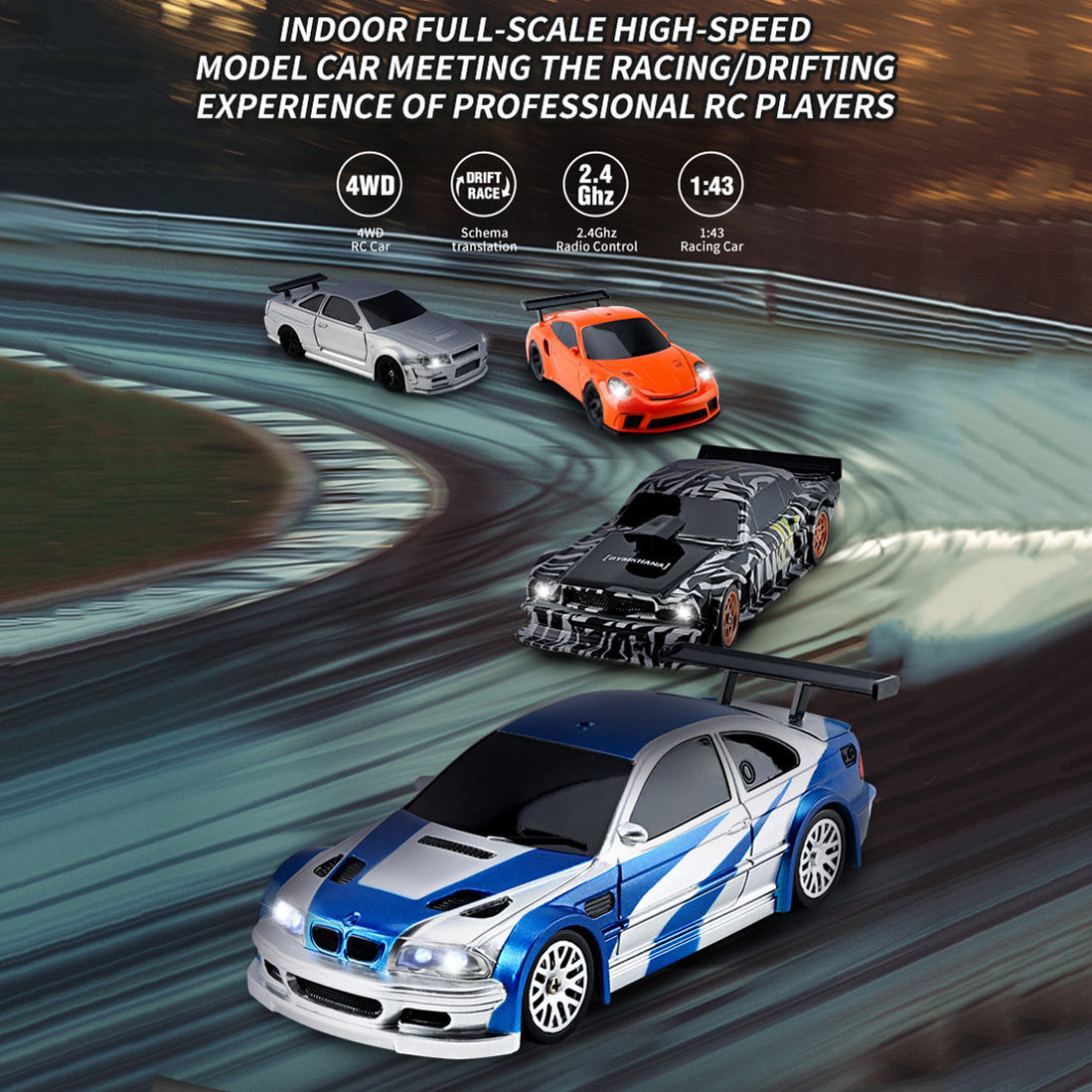 1/43 Scale 2.4G 4WD Full-proportion RC Electric Mini Racing Drift Car ...