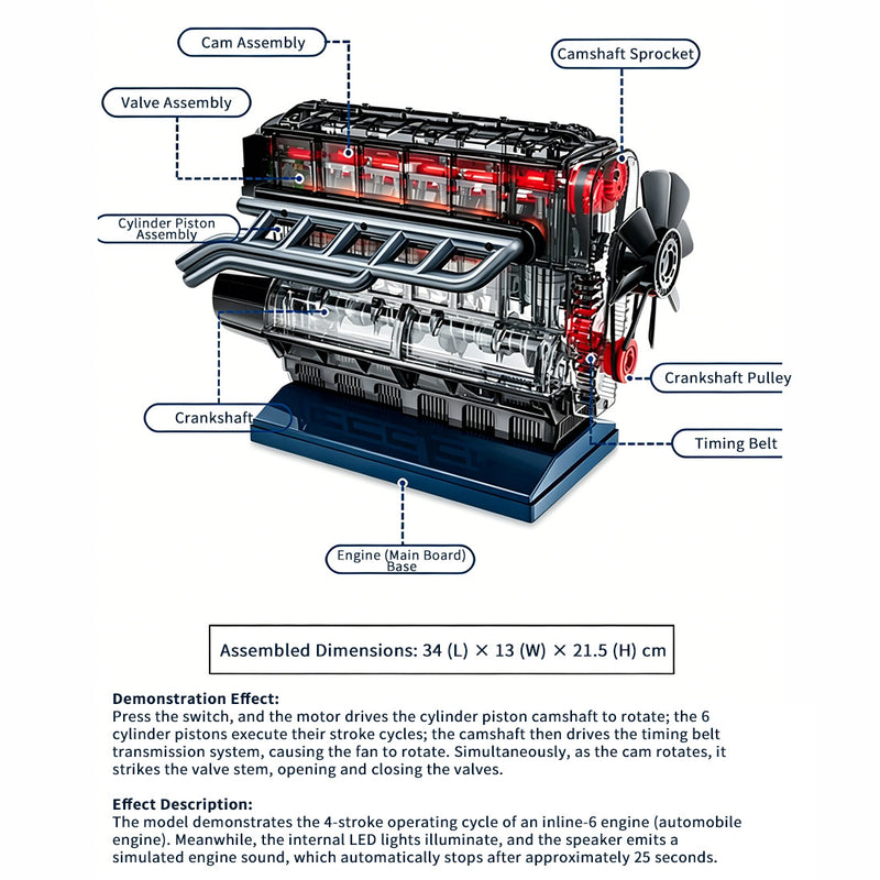 inline 6-cylinder engine model kit that works - build your own engine - transparent internal combustion engine diy assembly kit with motor drive, moving pistons and led effect