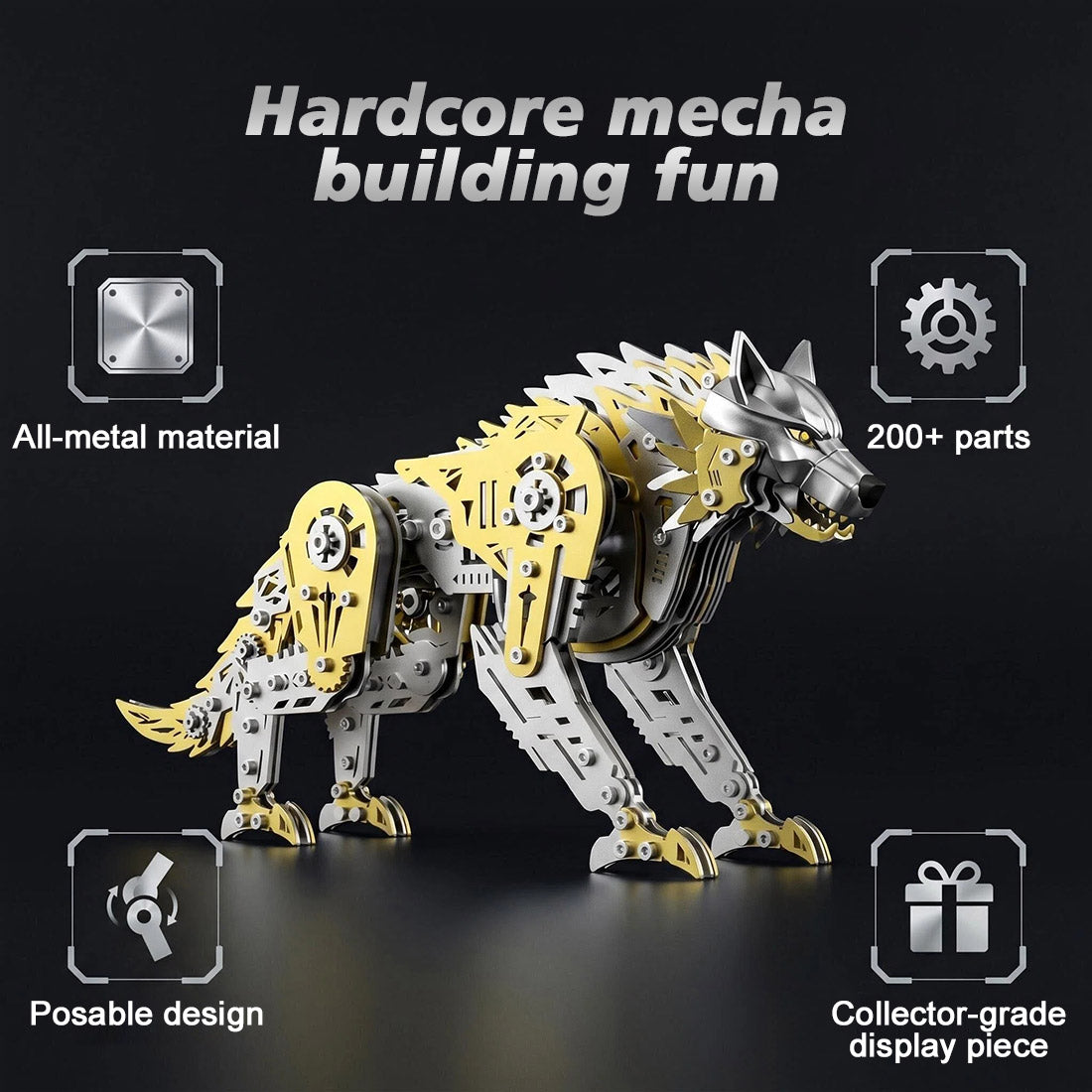3d metal puzzle mechanical wolf kit-steampunk creature model with movable joints,desktop display collectible mechanical figure