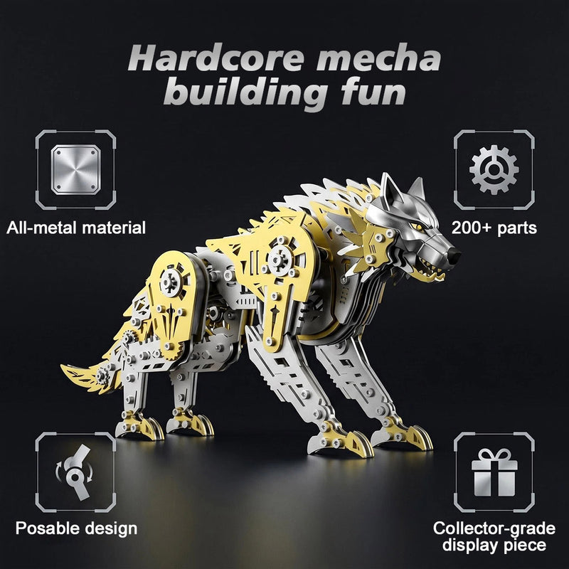 3d metal puzzle mechanical wolf kit-steampunk creature model with movable joints,desktop display collectible mechanical figure