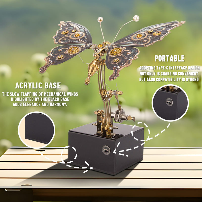 Mechanical 3D DIY Dynamic Butterfly Metal Model Building Kits with Music Box - EngineDIY