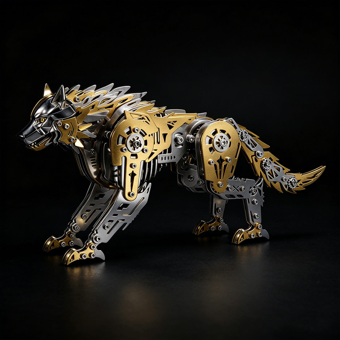 3D Metal Puzzle Mechanical Wolf Kit-Steampunk Creature Model with Movable Joints, Desktop Display Collectible Mechanical Figure - EngineDIY