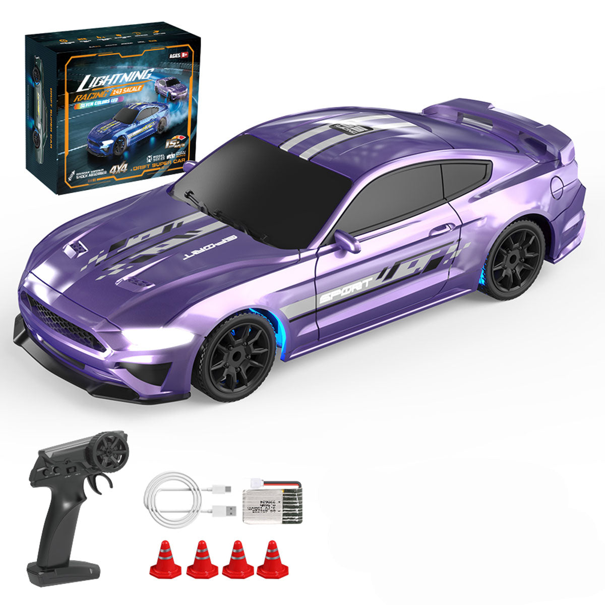 1/43 scale 2.4g full-proportional mini electric rc drift racing car model with led lights