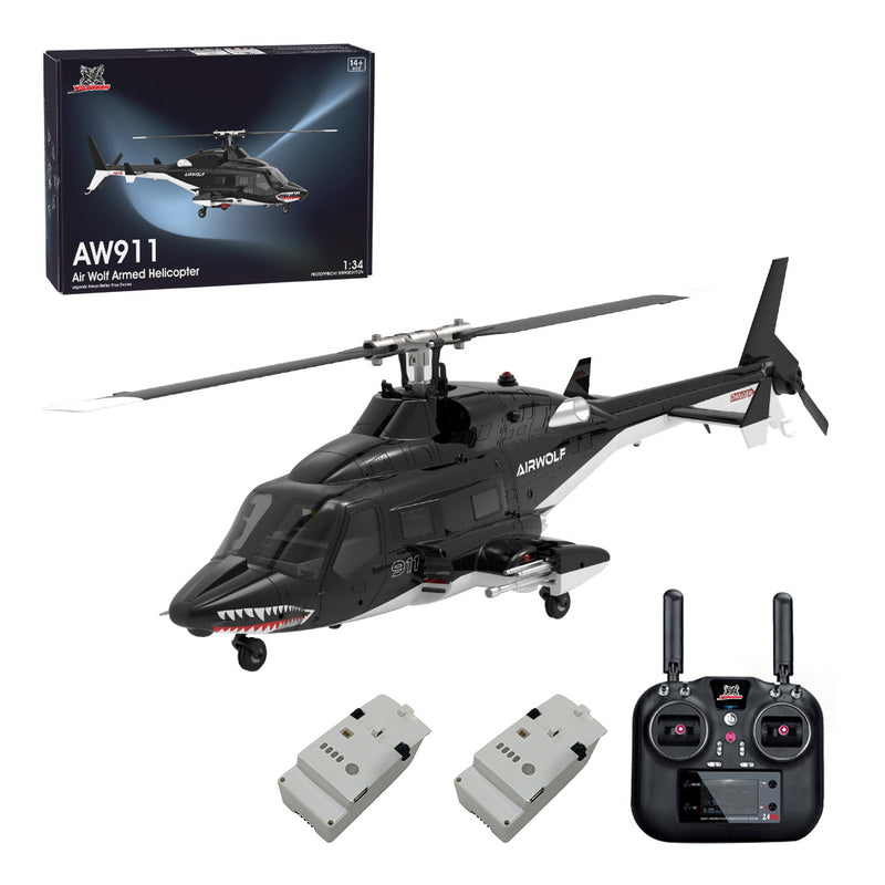 WOLFBUSH AW-911 Airwolf 1/34 Scale 2.4G 9CH Flybarless RC Helicopter Model with 6G/3D Stunt Mode and GPS Positioning