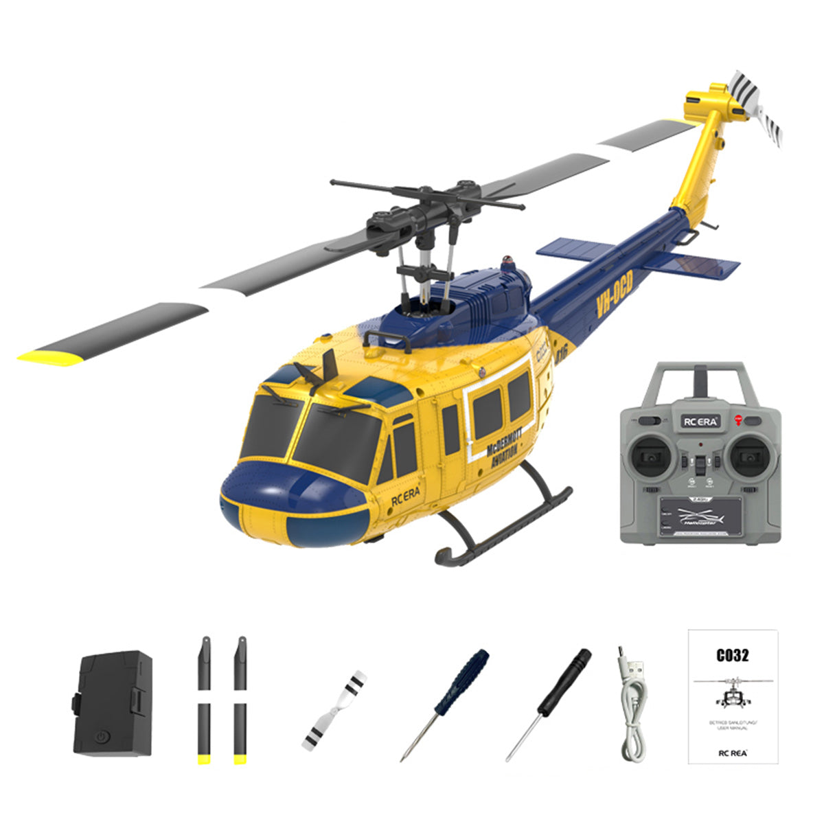 c032 1/48 scale uh-1 huey 2.4g 6ch flybarless rc hlicopter model