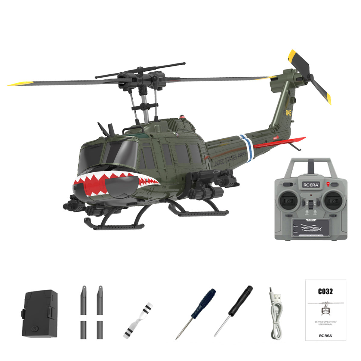 c032 1/48 scale uh-1 huey 2.4g 6ch flybarless rc hlicopter model