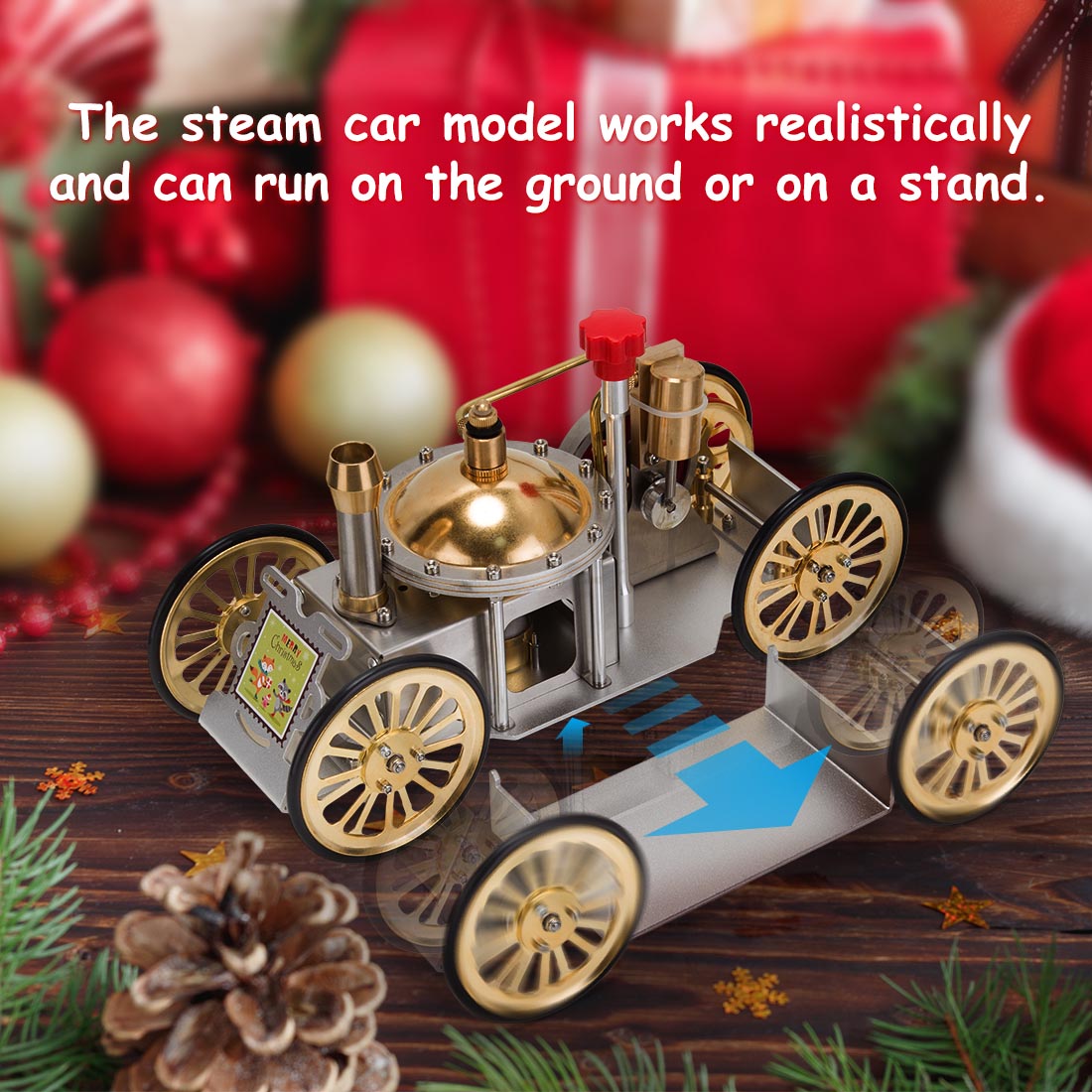 ENJOMOR Antique Metal Steam-Powered Car Model Retrol Steam Engine Model Car STEM Toy Christmas Gift Collection