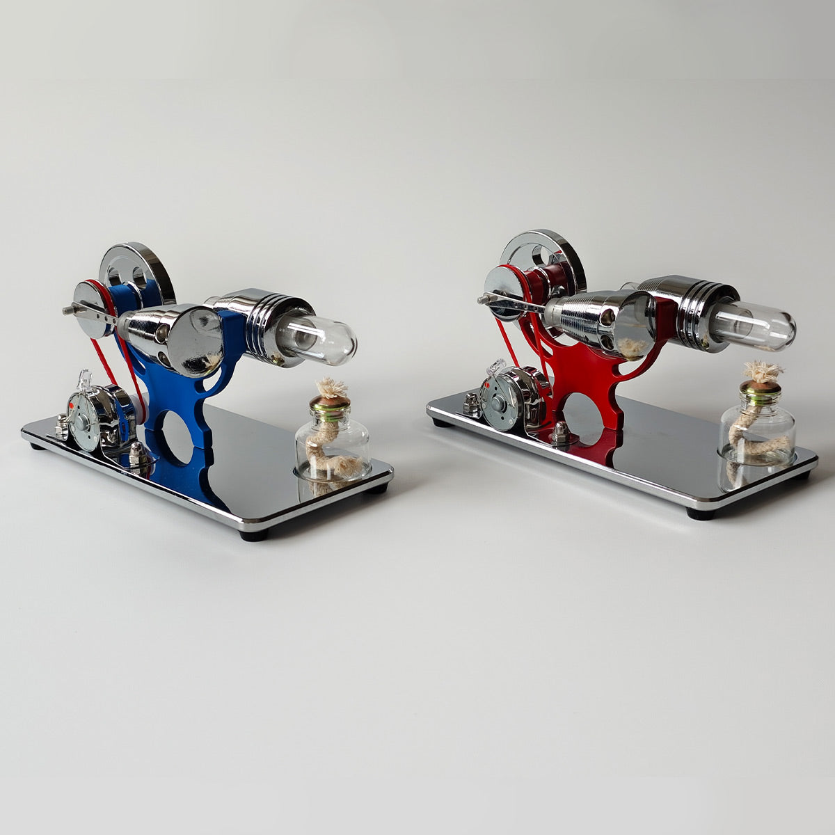 ENJOMOR γ-Type Mirror-Reflective Thermal Air Stirling Engine Generator Model with LED Bulb String