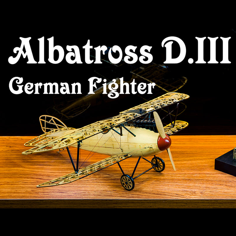 1/18 Scale Albatros D.III WWI Fighter Aircraft Wooden Model Kit, German Biplane Assembly Model, Precision-Cut Skeleton Structure DIY Display for Aviation Collectors