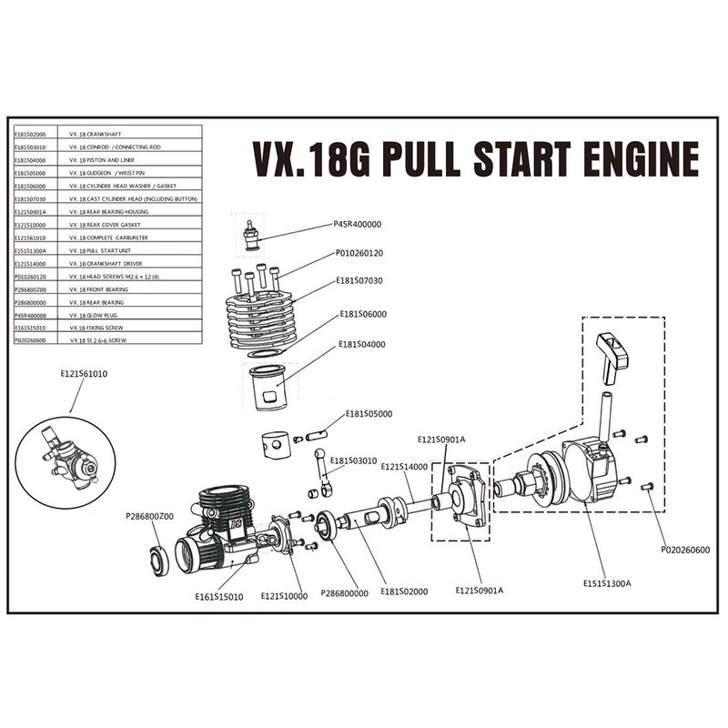 vrx vx-18 2.95cc two-stroke nitro engine model with recoil starter for 1/10 scale rc off-road trucks, on-road vehicles and trucks