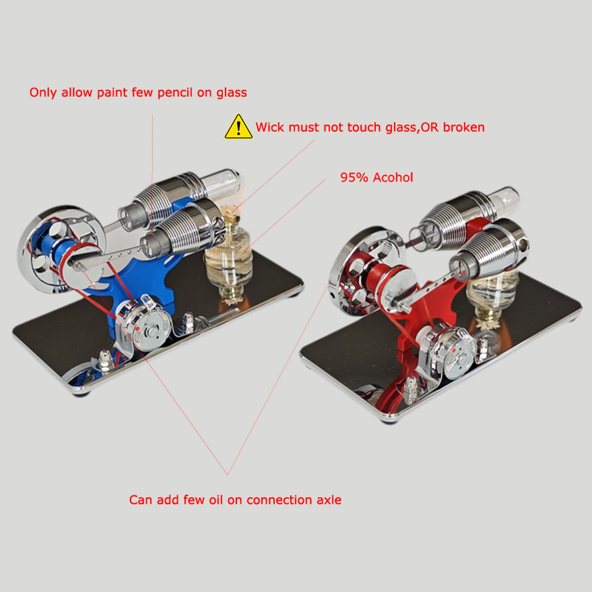 ENJOMOR γ-Type Mirror-Reflective Thermal Air Stirling Engine Generator Model with LED Bulb String