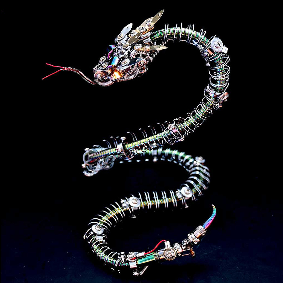 3d metal mechanical spiky blue-green snake assembly model kit