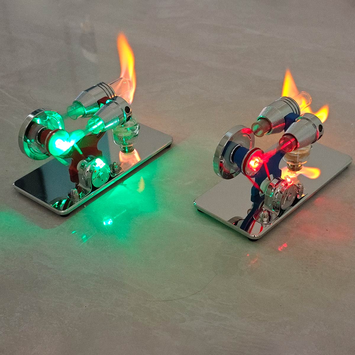 ENJOMOR γ-Type Mirror-Reflective Thermal Air Stirling Engine Generator Model with LED Bulb String