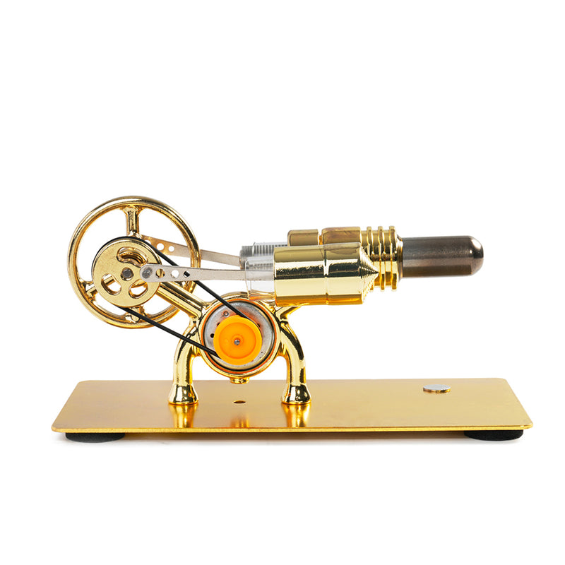 golden single cylinder stirling engine model with led