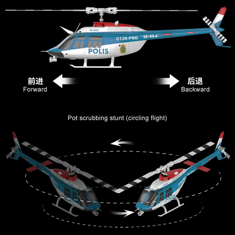 rc era c138pro 1/33 scale bell 206 2.4g 6ch flybarless single-rotor rc helicopter model with one-touch inverted flight (rtf version/police livery)