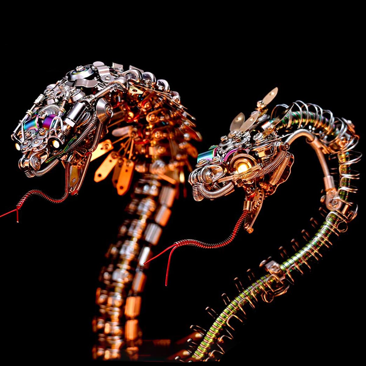 3d metal mechanical spiky blue-green snake assembly model kit