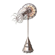 steampunk mechanical nautilus sculpture with remote control led light, industrial desktop decor