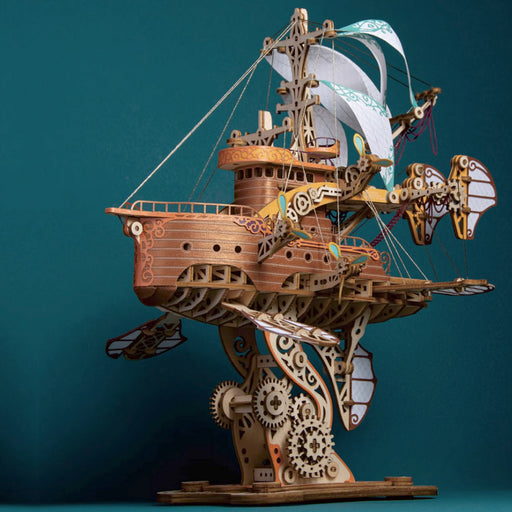 300+PCS DIY Fantasy Airship 3D Steampunk Model Wooden Puzzle Toy