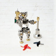 solar powered steampunk robot metal mechanical model, rotating stem educational desktop decor (lying version)