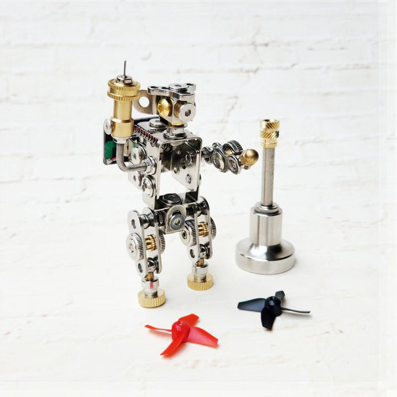 solar powered steampunk robot metal mechanical model, rotating stem educational desktop decor (lying version)