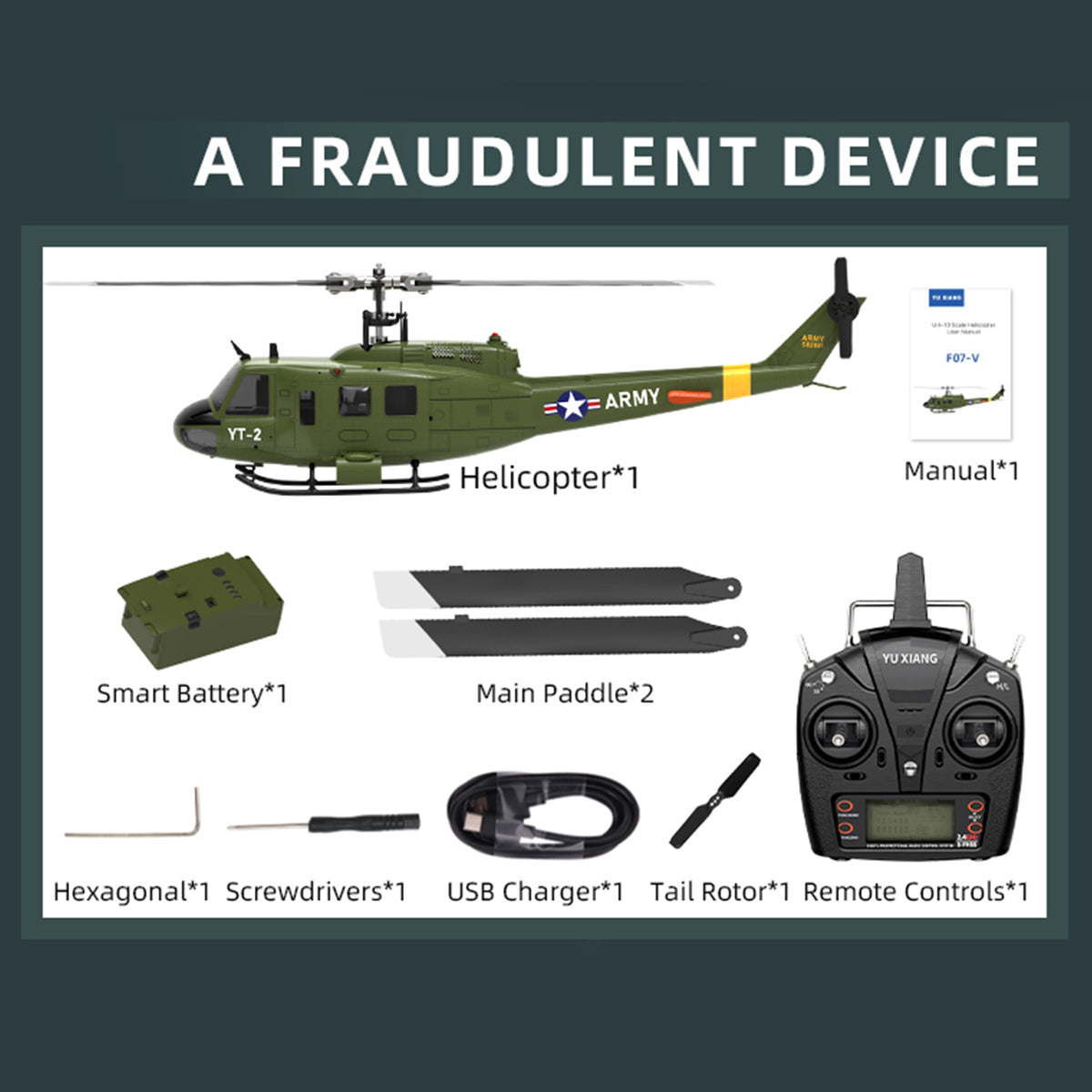 YU XIANG F07-V 1/34 Scale UH-1 Huey 2.4G 6CH Brushless Direct-Drive Flybarless RC Helicopter Model Mode 1/Mode 2 Switchable (RTF Version)