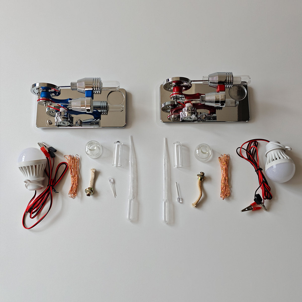 ENJOMOR γ-Type Mirror-Reflective Thermal Air Stirling Engine Generator Model with LED Bulb String