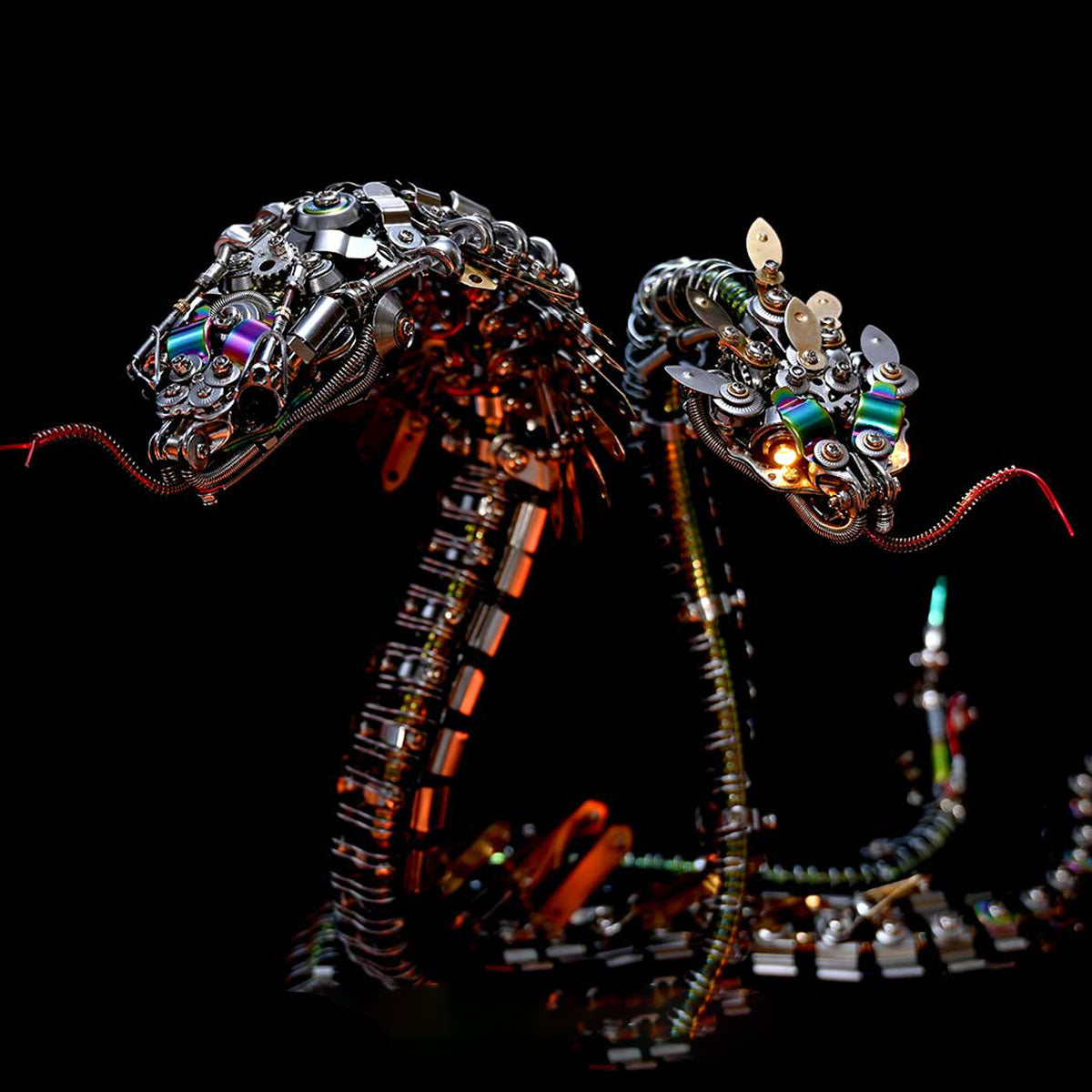 3d metal mechanical spiky blue-green snake assembly model kit