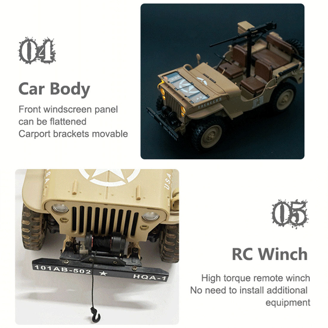 1/14 scale 2.4g u.s. willys rc simulation off-road car model with dual-speed switching