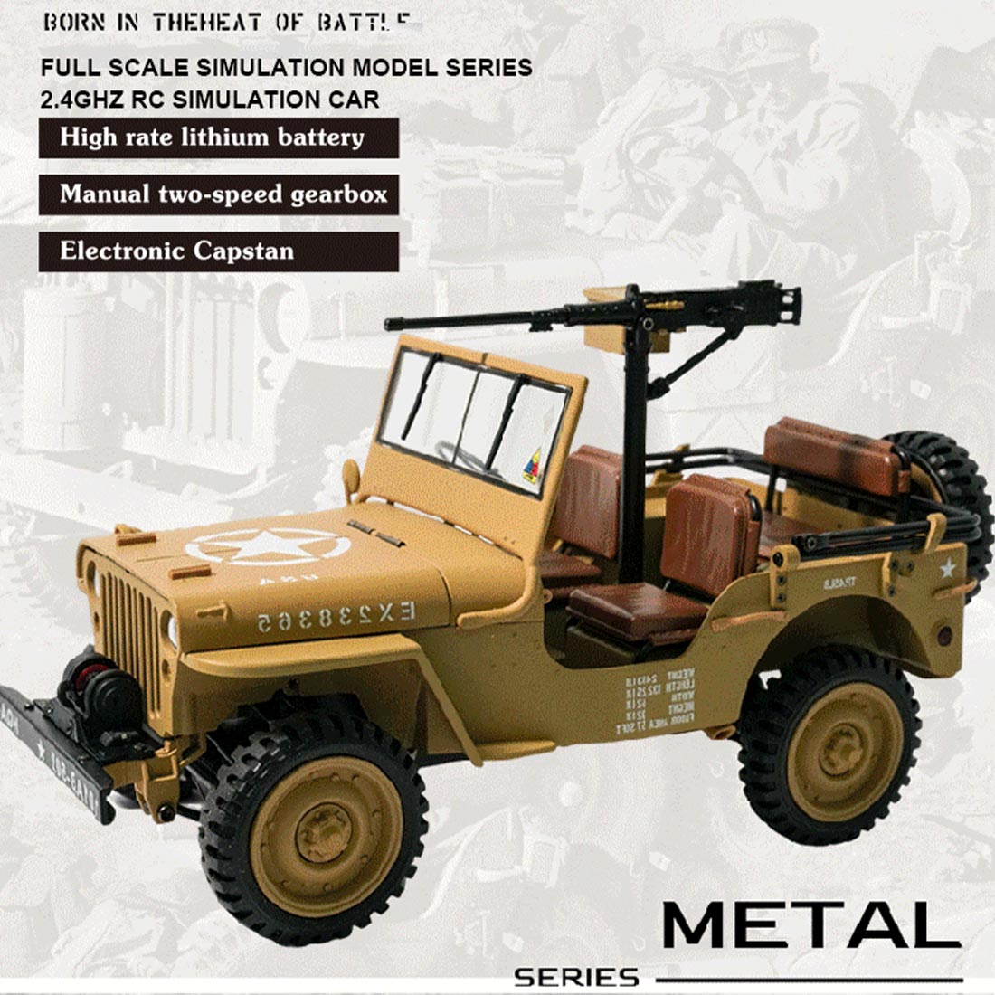 1/14 scale 2.4g u.s. willys rc simulation off-road car model with dual-speed switching