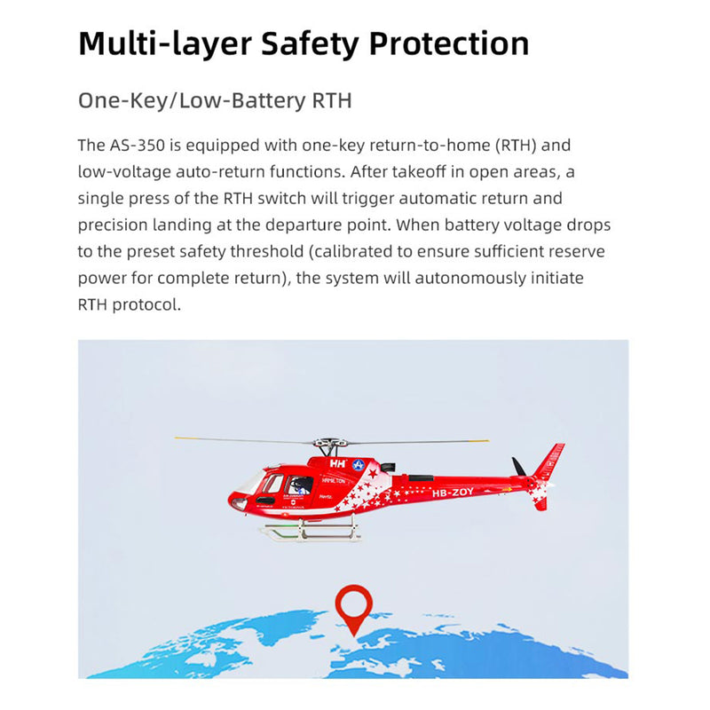 flywing as350 470 class 2.4g 6ch quik-release 3-rotor scale rc military helicopter model with ace flight controller, gps positioning & left/right-hand control (rtf version)